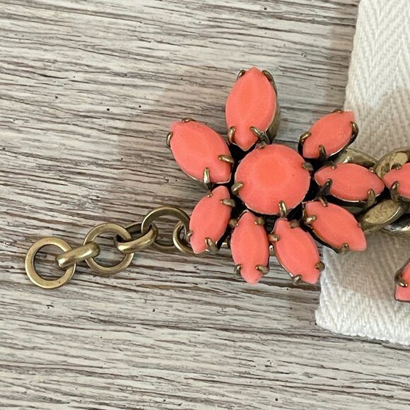 J. Crew Bracelet Statement Coral Gold Flower with Pouch - Picture 7 of 8